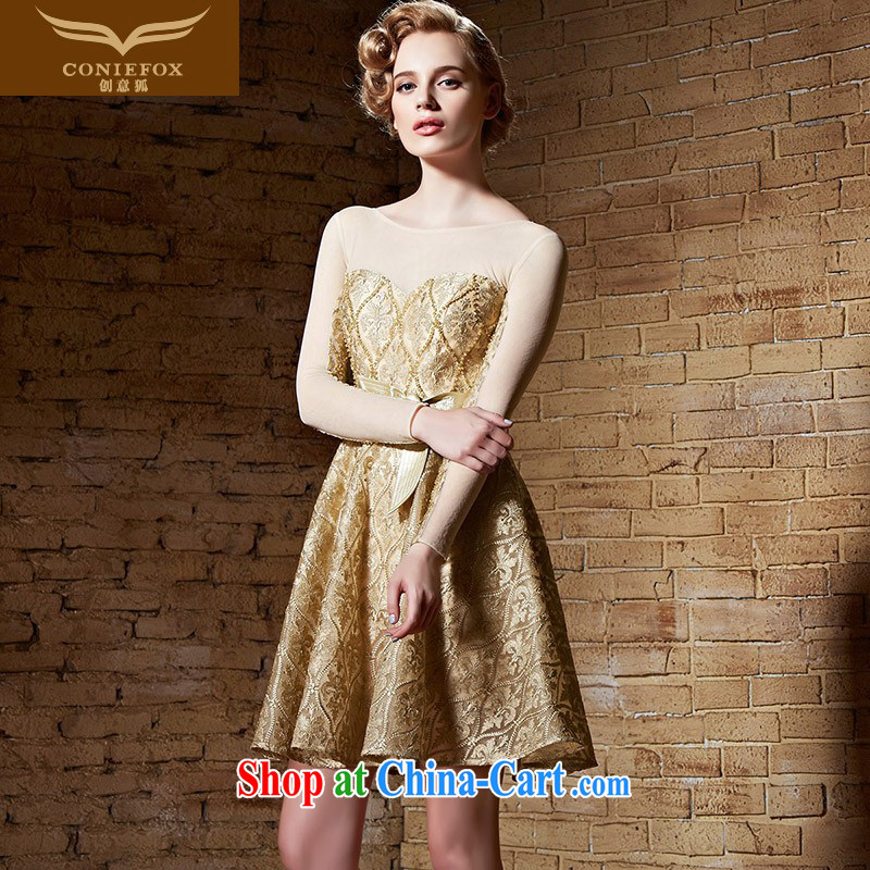 Creative Fox 2015 new, high-end custom dress Gold Small toast wedding dresses serving banquet long-sleeved gown chaired annual dress small short skirts 82,181 gold tailored