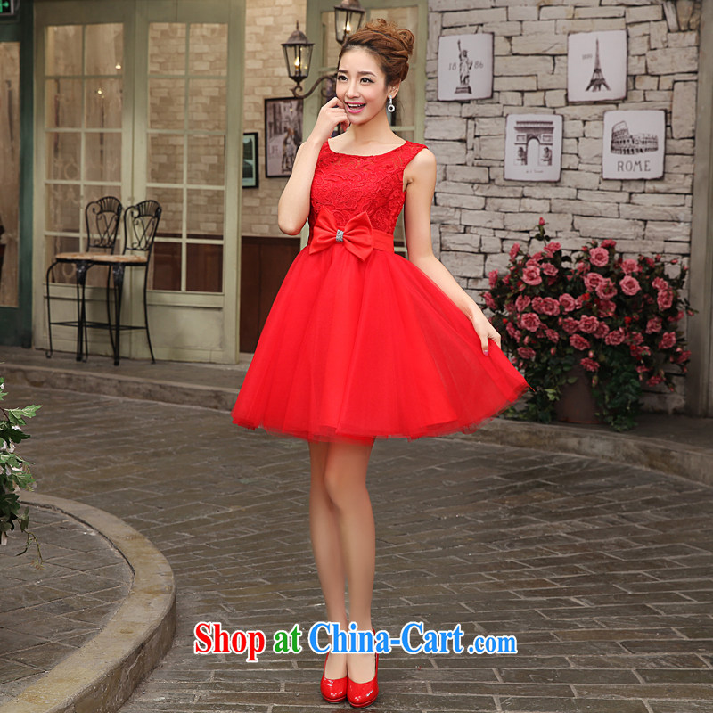 Kou Connie LIFU bridal toast service banquet dress married 2015 new spring and summer shoulders short, small dress bridesmaid dress red L crackdown, Connie (JIAONI), online shopping