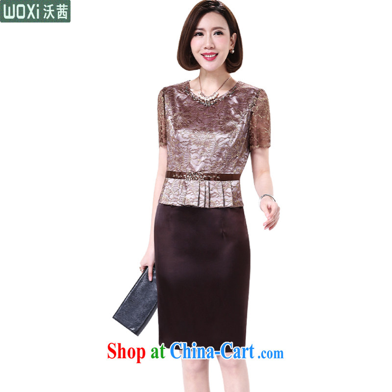 Mrs Rosanna Ure Kosovo _Woxi_ 2015 summer drive up wedding large code female short-sleeved lace dresses, older mothers with 8101 brown XXL