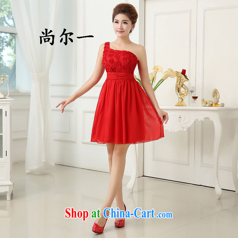 There's a bridesmaid dress short skirt and sisters the shoulder the shoulder bridesmaid clothing Princess shaggy dress small dress 6416 red are code