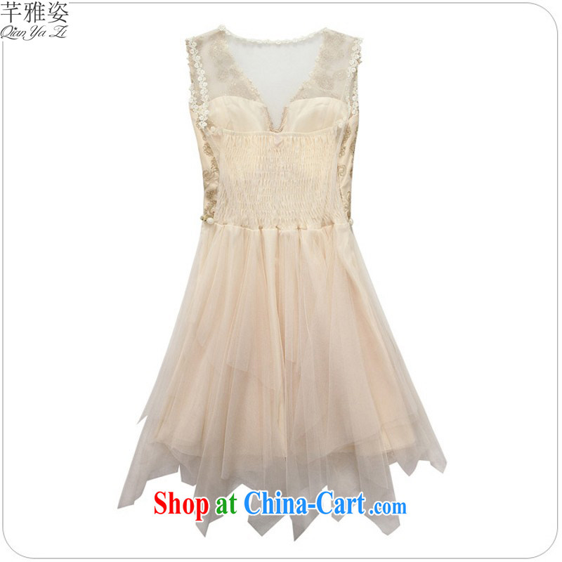 The 2015 new Korean version back with V collar lace dress XL stylish sweet Web dress rules do not dress with graphics thin dress thick M champagne color XXXL approximately 160 - 180 jack, constitution, Jacob (QIANYAZI), online shopping