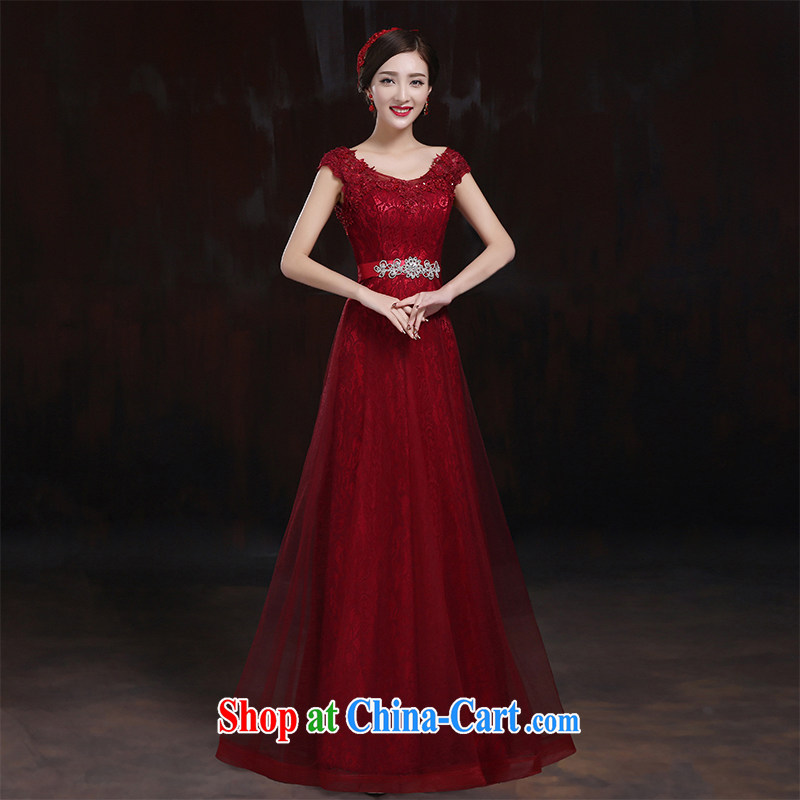 Toasting Service Bridal Fashion 2014 new marriage double-shoulder red evening dress long, cultivating the dress female dark red L, pure bamboo love yarn, shopping on the Internet