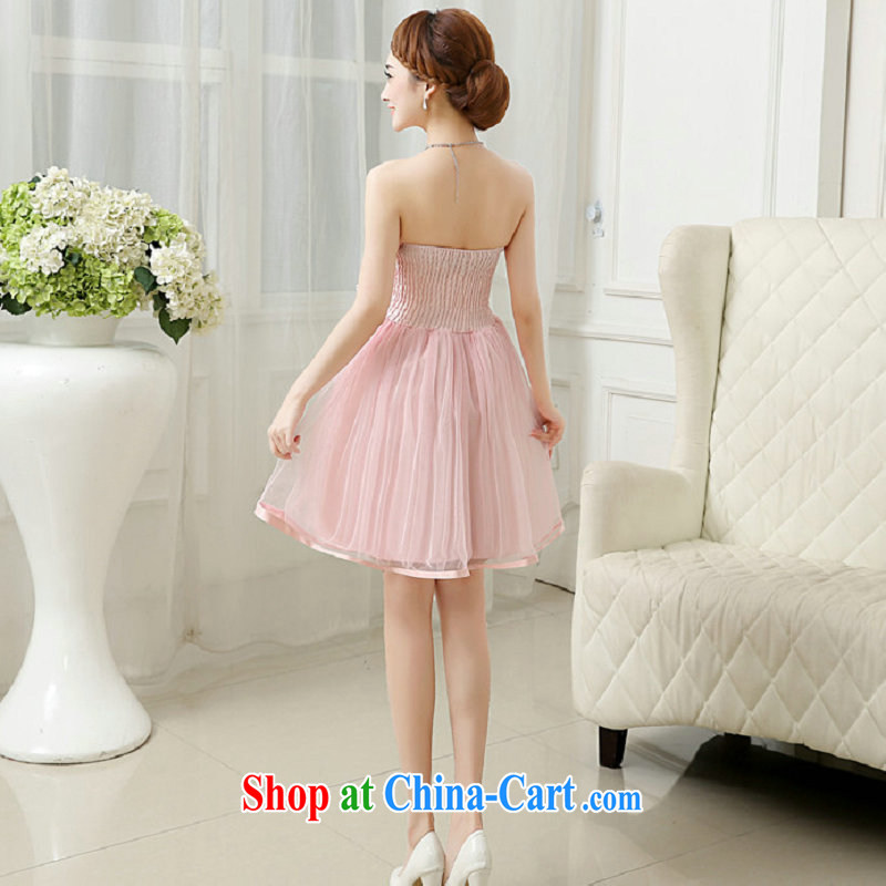 There's a bridesmaid dress short 2015 spring and summer new wedding banquet dress sister graduation dress dress 6501 pink, code, there's a, shopping on the Internet