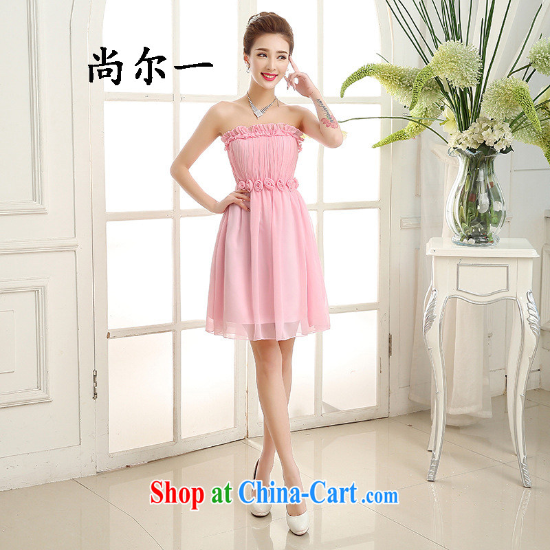 There is a evening dress bridesmaid dress short, new, summer 2015 bare chest bridesmaid service banquet betrothal small dress girls 6503 pink are code