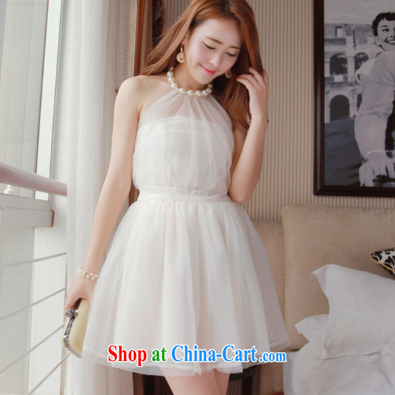 ADDIS ABABA, Connie 2015 new sweet girl with pearl-also exposed the princess shaggy Web yarn covered shoulders small dress dresses F 4502 white S, Addis Ababa, Connie (FABENE), online shopping