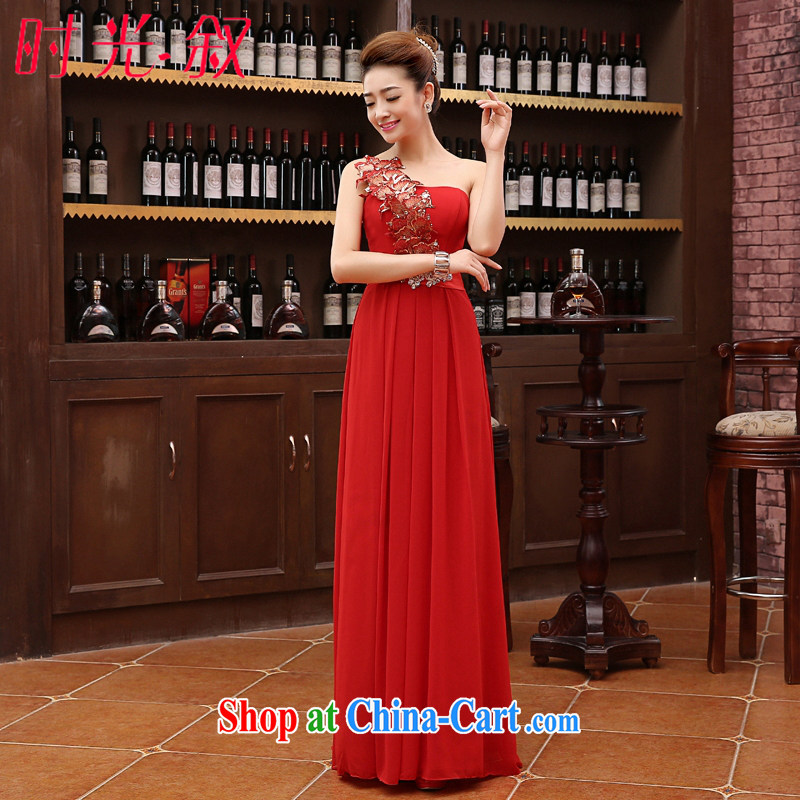 Time his Evening Dress 2015 new annual meeting moderator long the red evening dress wedding bridal toast serving the shoulder evening dresses graduation dresses skirt red XXL