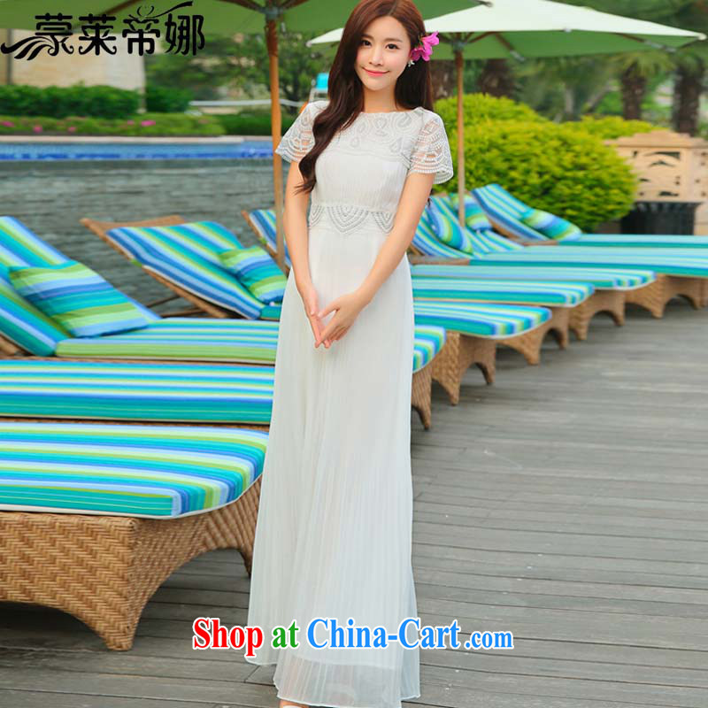 Tony Blair, in Dili, summer 2015 new female Lace Embroidery short sleeve white dress with drag and drop 100 hem Evening Dress 8127 white M, Tony Blair, in Dili, and shopping on the Internet