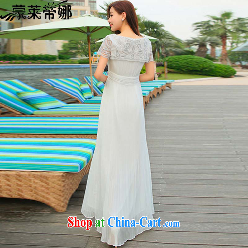Tony Blair, in Dili, summer 2015 new female Lace Embroidery short sleeve white dress with drag and drop 100 hem Evening Dress 8127 white M, Tony Blair, in Dili, and shopping on the Internet