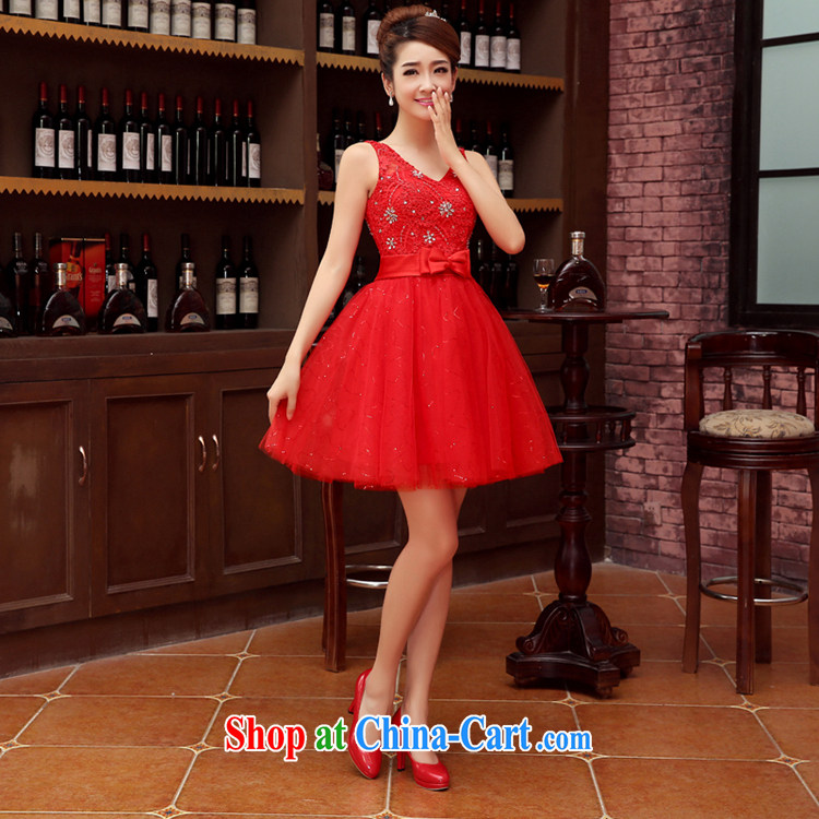 Time his bride's toast service 2015 new short red, Korean version shaggy wedding dress shoulders V for wood drilling small wedding dresses bridesmaid dress red XXL pictures, price, brand platters! Elections are good character, the national distribution, so why buy now enjoy more preferential! Health