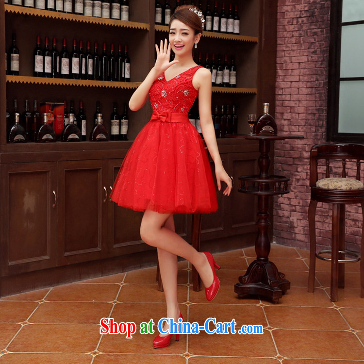 Time his bride's toast service 2015 new short red, Korean version shaggy wedding dress shoulders V for wood drilling small wedding dresses bridesmaid dress red XXL pictures, price, brand platters! Elections are good character, the national distribution, so why buy now enjoy more preferential! Health