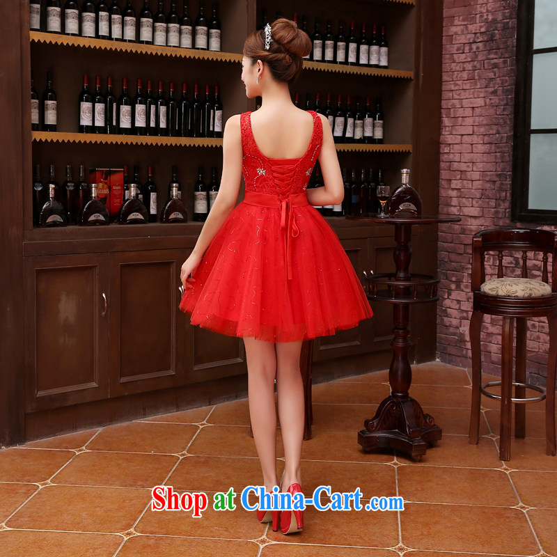 Time his bride's toast service 2015 new short red, Korean version shaggy wedding dress shoulders V for wood drilling small wedding dresses bridesmaid dress red XXL, time, and shopping on the Internet
