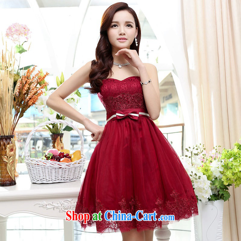 Upscale dress wiped chest dresses dresses summer 2015 new wrapped chest lace shaggy dress bridesmaid dress Princess banquet wedding dress red M, UYUK, shopping on the Internet