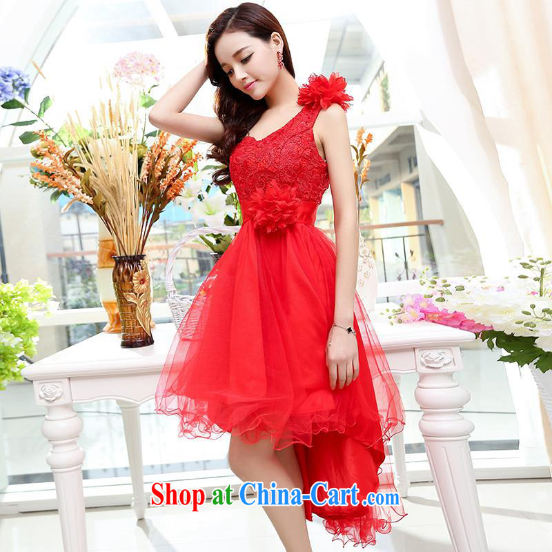Upscale dress red wedding ceremonial dress dress single shoulder strap lace shaggy skirts long-tail Princess skirt summer 2015 New Red XL