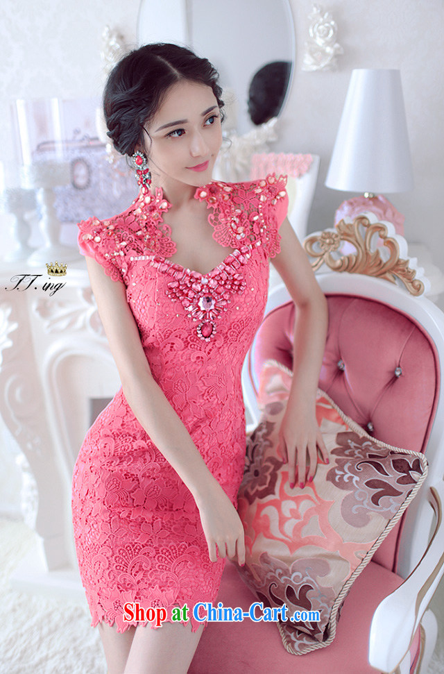 Yu w 2015 spring bridal Evening Dress bridesmaid dress luxury lace Openwork the Pearl beauty package and dress 3071 pink L pictures, price, brand platters! Elections are good character, the national distribution, so why buy now enjoy more preferential! Health