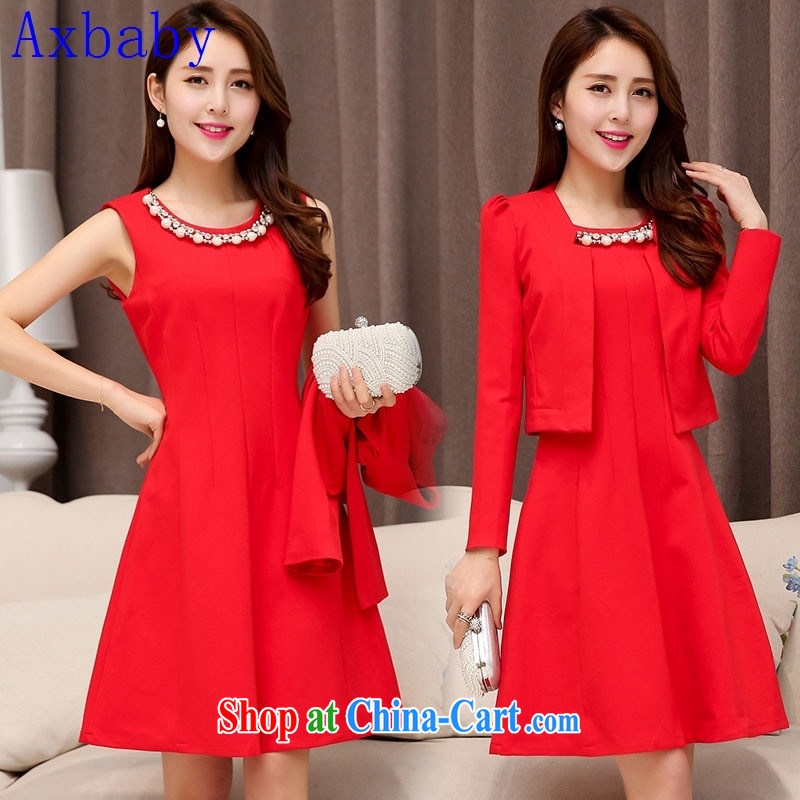 Sunny commuter store 2015 spring and summer New with necklace round-collar bubble sleeve two-piece dress dress dress red XXL