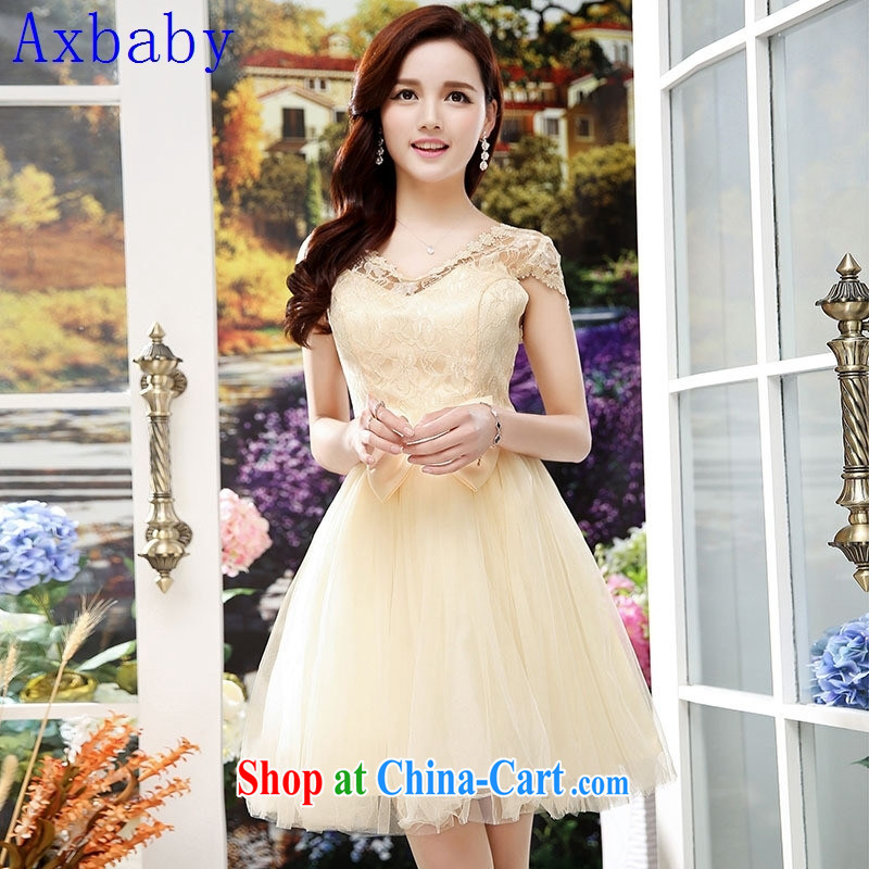 Sunny commuter store summer 2015, bow-tie short small dress bridesmaid dress lace presided over dress apricot XL, love was Abebe Bikila (Axbaby), online shopping