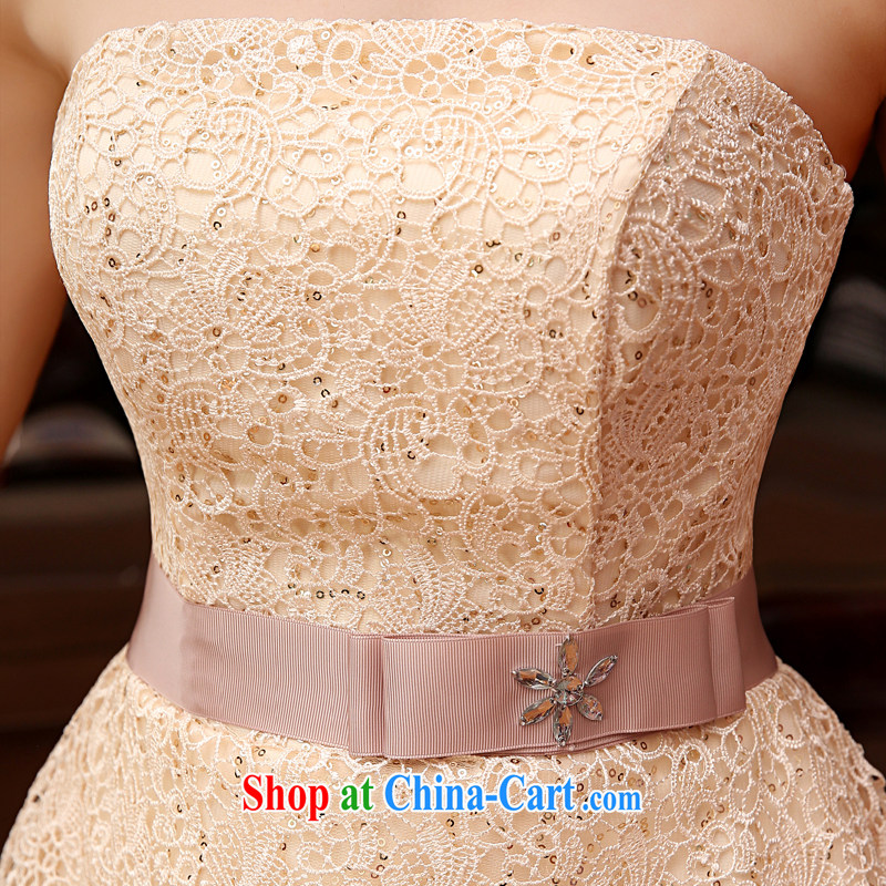 Syria Time 2015 new Korean bare chest strap small dress sister bridesmaid serving short, married women serving toast bare pink Evening Dress graduation dress champagne color XXL, time, and shopping on the Internet