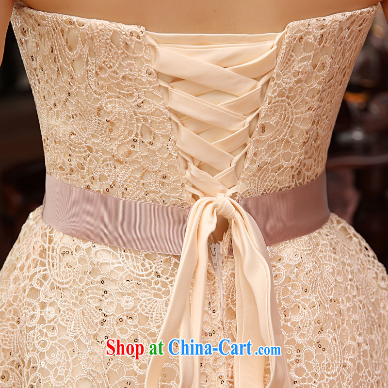 Syria Time 2015 new Korean bare chest strap small dress sister bridesmaid serving short, married women serving toast bare pink Evening Dress graduation dress champagne color XXL, time, and shopping on the Internet