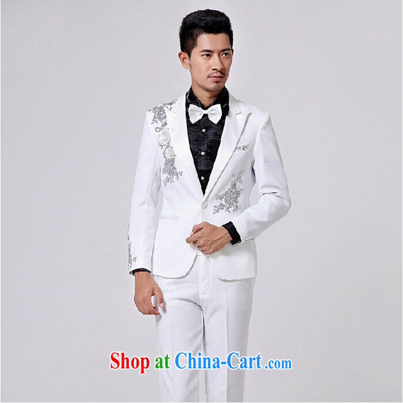 Show service men's dress men's suits suits white Korean version, Moderator singer costume white 180 _XL_ 160 jack