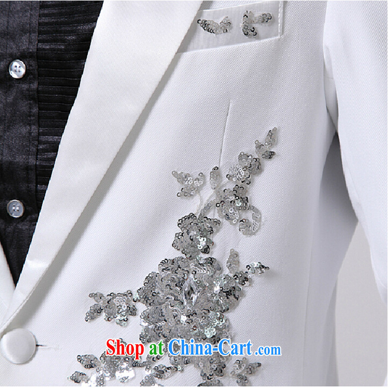 Show clothing men's dress men's suits suits white Korean version, Moderator singer costume white 180 (XL) 160 jack, pure bamboo love yarn, shopping on the Internet