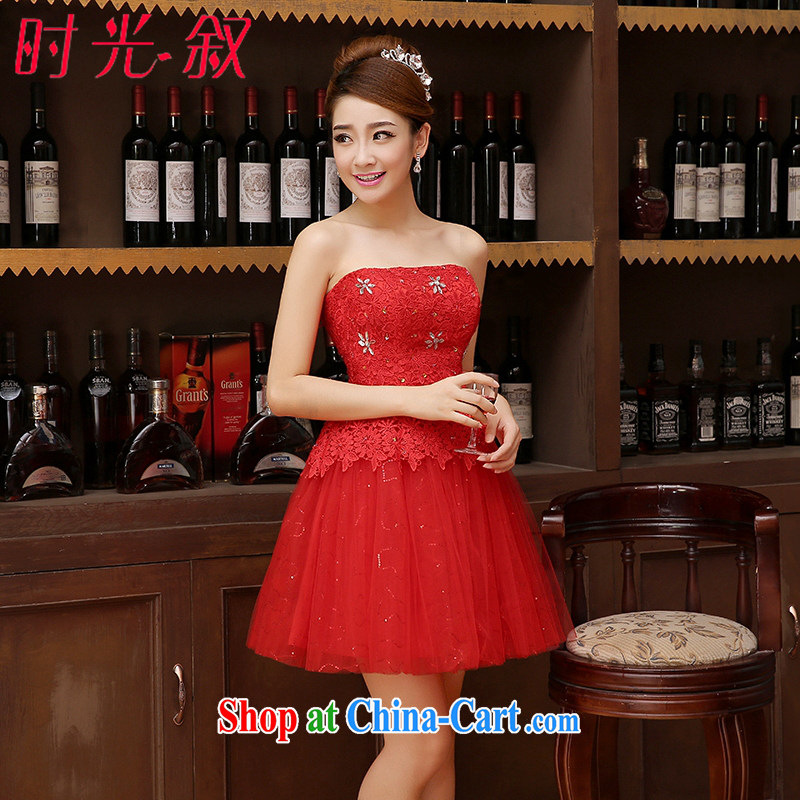 Time his bride's wedding toast serving red erase chest strap Korean small dress bridesmaid serving short Evening Dress 2015 New Red Web dress red XXL