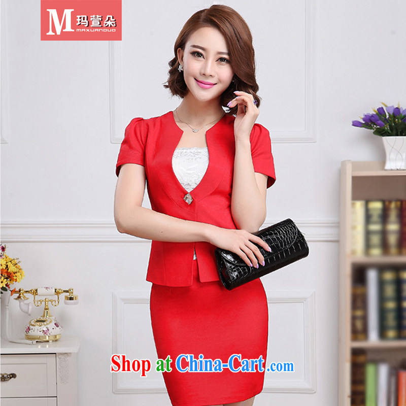 Margaret Xuan flower 2015 summer new hotel clothing career OL Kit female reception maitre d' uniform short-sleeved business suit skirt Set Red XXL