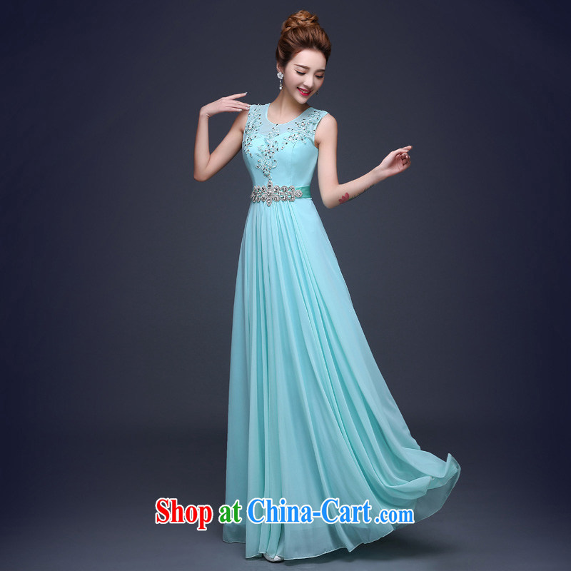 Evening Dress 2015 new stylish double-shoulder-length, banquet Sau San Evening Dress skirt moderator bridal toast sky blue uniforms will not do not switch