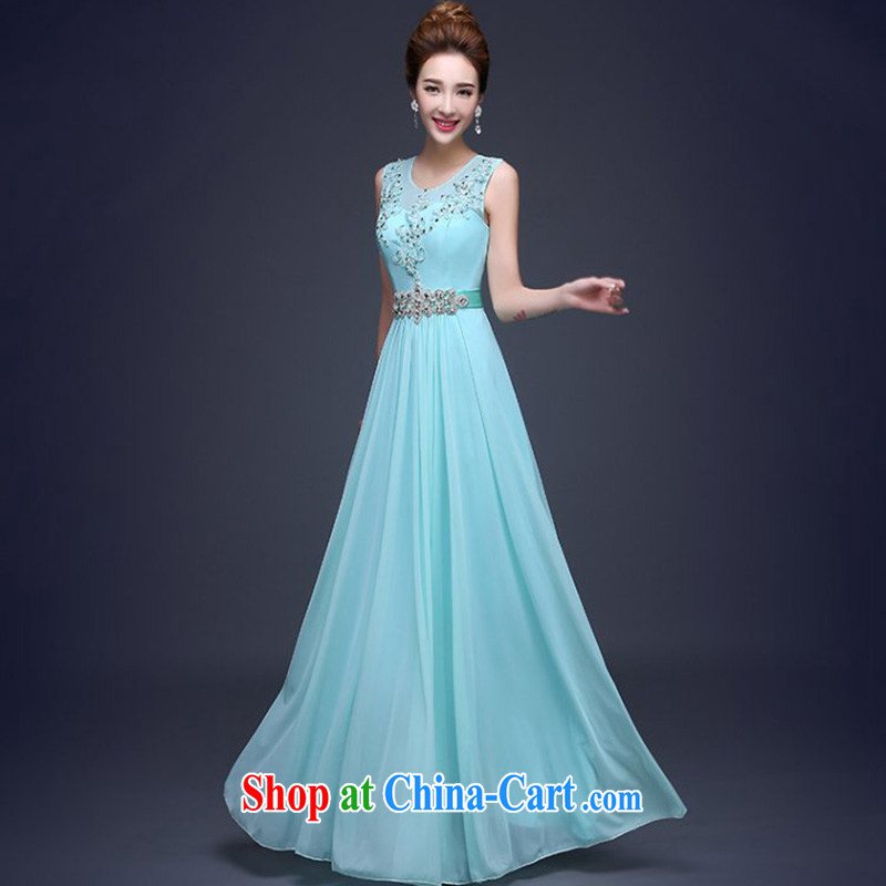Evening Dress 2015 new stylish double-shoulder-length, banquet beauty Evening Dress skirt moderator bridal toast serving Blue. Do not return does not change, so Balaam, and shopping on the Internet