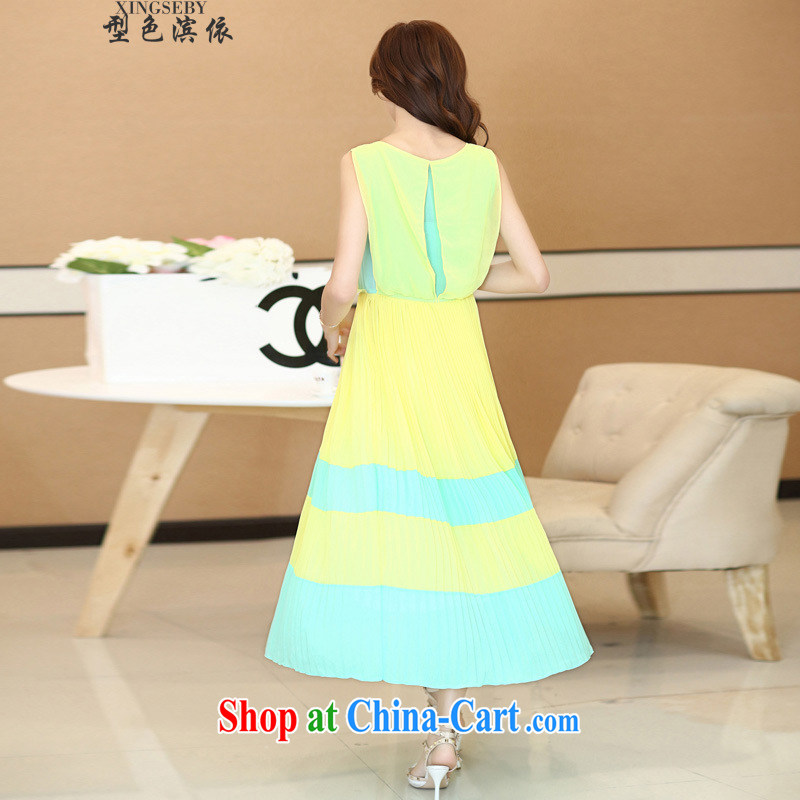 Type color bin in accordance with the 2015 summer new female sweet bohemian long skirt skirt beach snow woven dresses girls bright yellow XL, Goshiki (XINGSEBY), shopping on the Internet