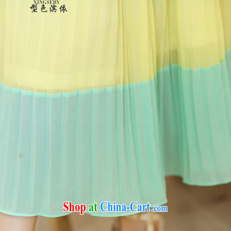 Type color bin in accordance with the 2015 summer new female sweet bohemian long skirt skirt beach snow woven dresses girls bright yellow XL, Goshiki (XINGSEBY), shopping on the Internet