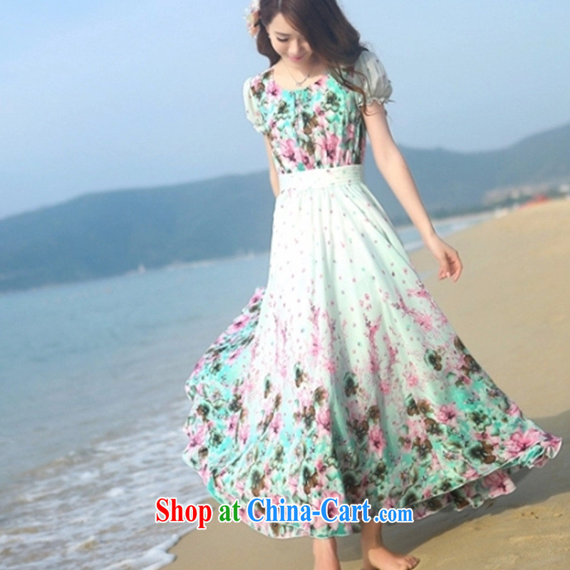 Type color bin in accordance with the 2015 summer girls long floral short-sleeve-cultivating waist long skirt beach skirt suit 2 XL, Goshiki (XINGSEBY), shopping on the Internet