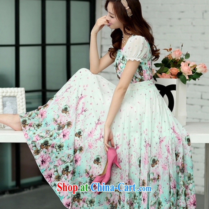 Type color bin in accordance with the 2015 summer girls long floral short-sleeve-cultivating waist long skirt beach skirt suit 2 XL, Goshiki (XINGSEBY), shopping on the Internet