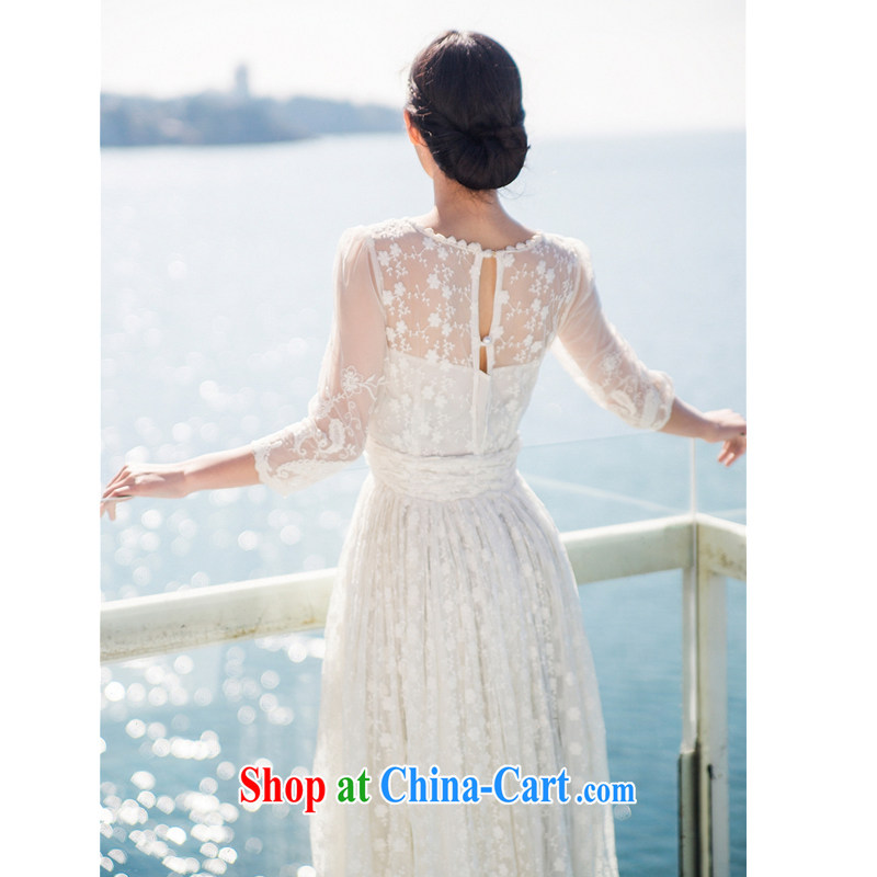 The long-awaited overnight white lace dress long skirt embroidery hook take Web yarn spring and summer Beach Resort ultra-Large fairy dress graphics thin dresses white L, left long overnight (zuojiuxi), online shopping