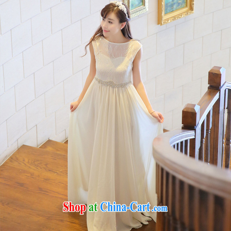 The long-awaited evening of Yuan to the staple Pearl inserts drill dress circle for cultivating snow woven fairy skirt and white dress with skirt dinner toast bridesmaid dress summer white L, left long overnight (zuojiuxi), online shopping
