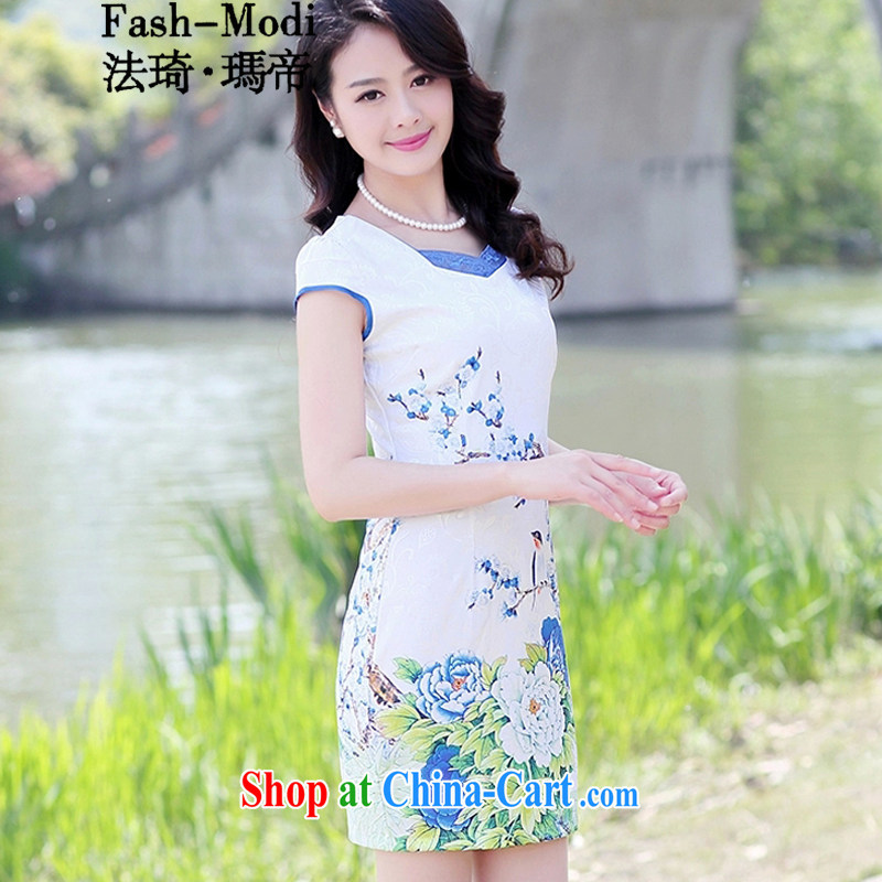 The ki Princess Royal 2015 new summer lady stylish daily cultivating improved cheongsam dress, long, stamp duty dress dress ethnic wind antique Tang on the code female blue Peony XXXL, Qi, in Dili and Manasseh (Fash - Modi), online shopping