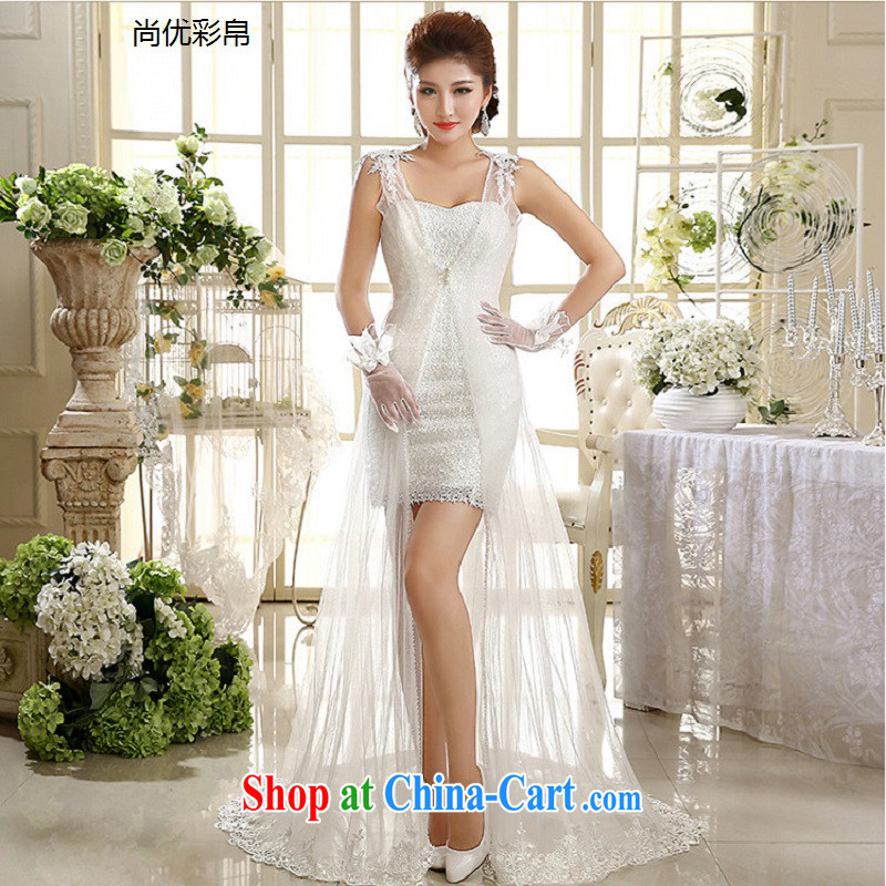 It is also optimized condolence short wedding dresses new marriage bridal toast dress lace welcome yarn lace bare chest small tail XS 1006 white XXL