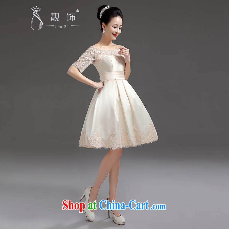 Beautiful ornaments 2015 new bridesmaid short, small dress dress bridal toast serving the Field shoulder lace straps Princess skirt champagne color L, beautiful ornaments JinGSHi), online shopping