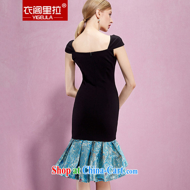 Yi Ge Theo-Ben Gurirab of Yuan Yuan hit aura color stitching cultivating the waist graphics thin crowsfoot dress dress black 61,086 M, Yi Ge lire (YIGELILA), online shopping