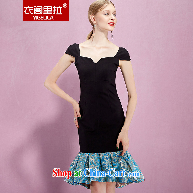 Yi Ge Theo-Ben Gurirab of Yuan Yuan hit aura color stitching cultivating the waist graphics thin crowsfoot dress dress black 61,086 M, Yi Ge lire (YIGELILA), online shopping