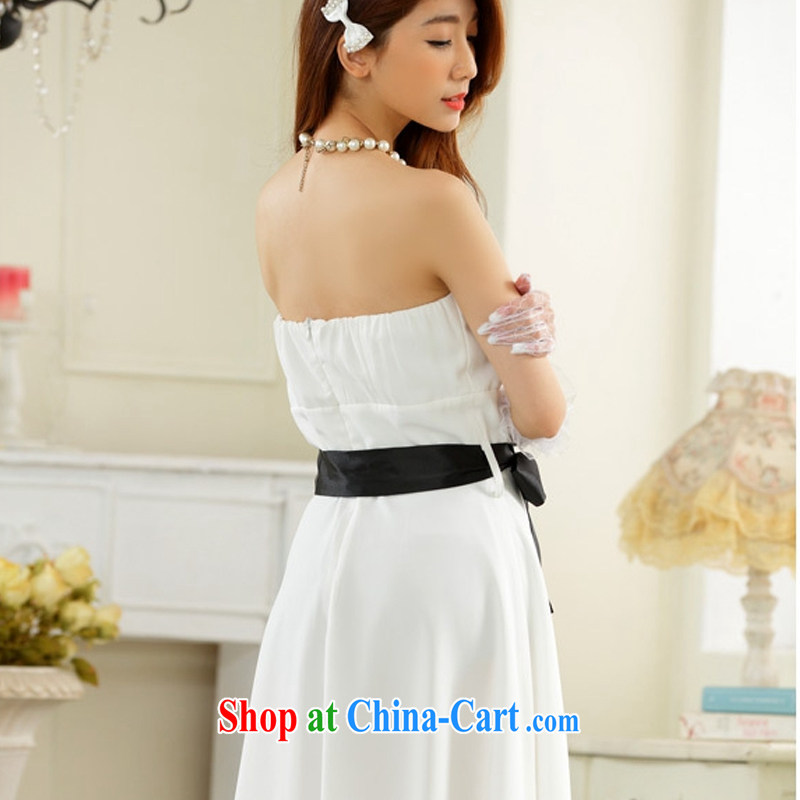 AIDS has been Qi minimalist style with bare chest large collision color belt snow woven Dinner Show dress dresses T A 9930 - 1 white XXXL, AIDS has Qi (Aiyaqi), online shopping
