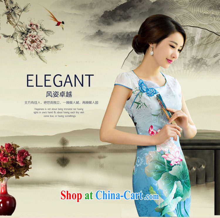 Feng for their 2015 new summer standard attire dresses Lotus the gradient improved stylish short cheongsam dress colored blue XXL pictures, price, brand platters! Elections are good character, the national distribution, so why buy now enjoy more preferential! Health