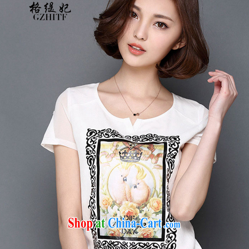 The economy should be Princess Diana's 2015 Korean version loose the Code women mm thick beauty D 3 three-dimensional stamp short sleeve shirt T Web yarn solid shirt white 4XL