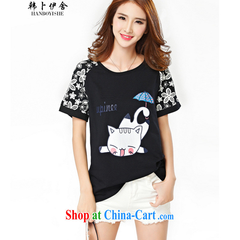 Korea, the Academic Building 2015 summer the Code women mm thick and fat XL T shirt short-sleeved video thin thick sister black 4XL