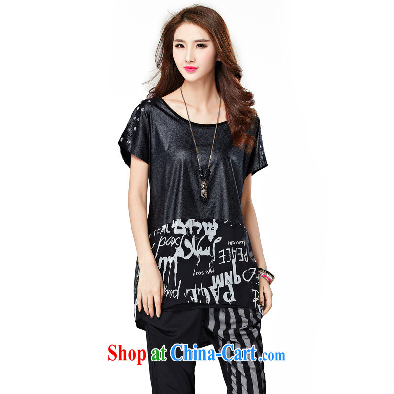 Korea, the Academic Building 2015 summer new thick MM increase the fat and stylish graphics thin hot drill T shirt T-shirt black L, won the Iraq (HANBOYISHE), online shopping