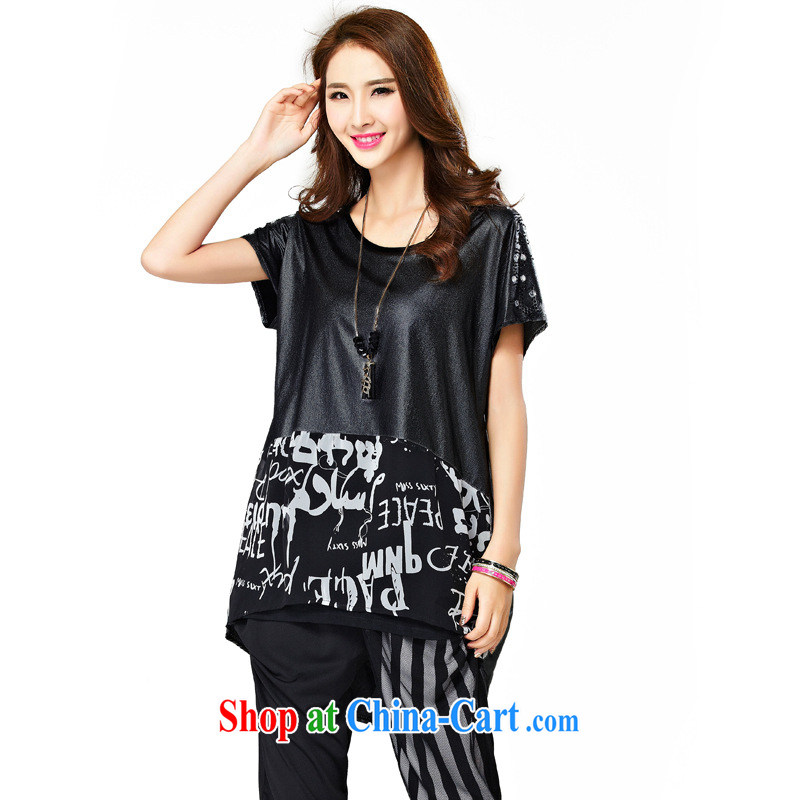 Korea, the Academic Building 2015 summer new thick MM increase the fat and stylish graphics thin hot drill T shirt T-shirt black L, won the Iraq (HANBOYISHE), online shopping