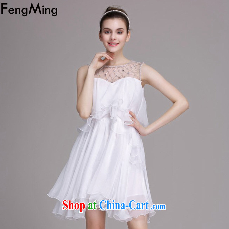 Abundant Ming summer 2015 the European site nails Pearl inserts drill flouncing skirt dresses Web yarn stitching snow woven fairy cake skirt white M, HSBC Ming (FengMing), online shopping
