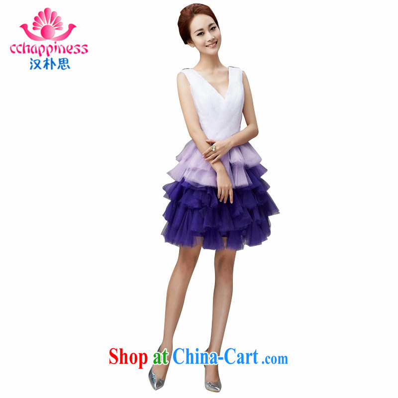 Han Park _cchappiness_ 2015 new sexy V brought back exposed his toast short bridesmaid stylish banquet party dress purple gradient custom