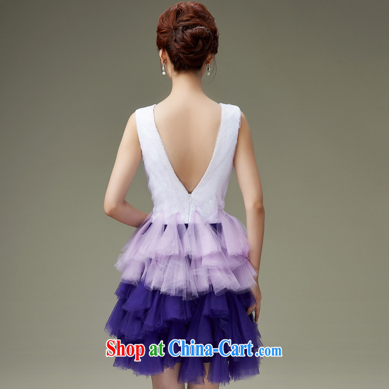 Han Park (cchappiness) 2015 new sexy V brought back exposed his toast short bridesmaid stylish banquet party dress purple gradient custom, in the Han and Park (cchappiness), online shopping
