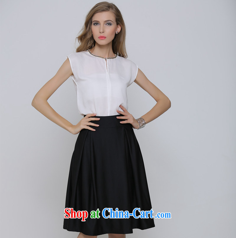 Summer 2015 new sleeveless ice woven T-shirt Large Body skirt Kit 1507 white XL