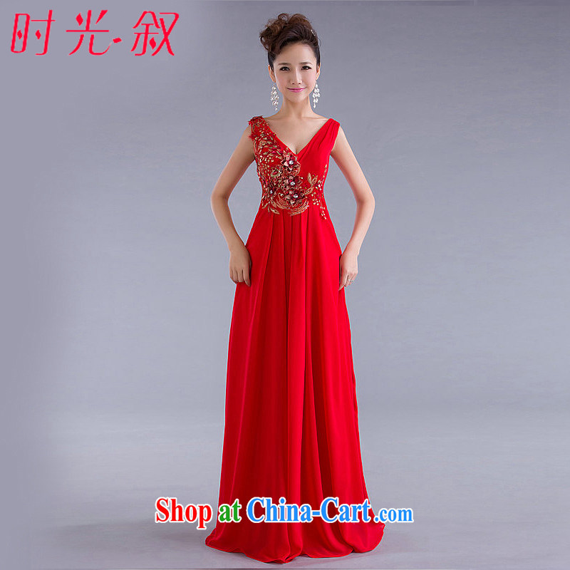 Time his wedding dress toast Service Bridal Fashion 2015 new dual-shoulder Evening Dress long, decorated in late in the evening dresses skirts girls bridesmaid service sister dress red XXL